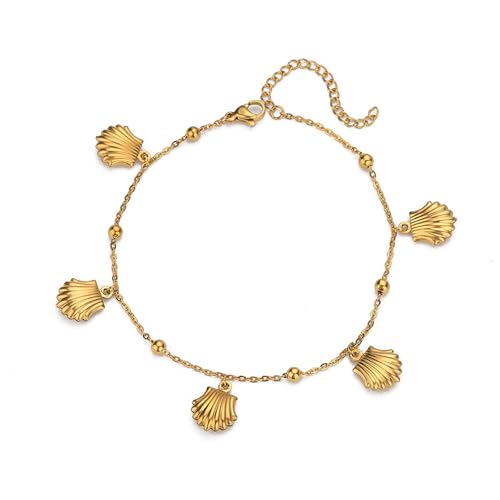 Lit Wall Gold Anklets for Women 18K Gold Plated Adjustable Summer Simple Foot Jewelry Ankle Bracelet for Women - style: Shell