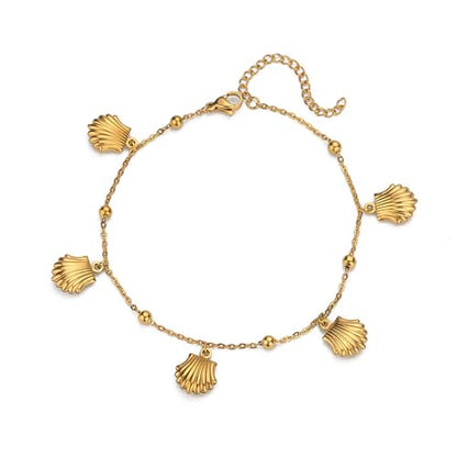 Lit Wall Gold Anklets for Women 18K Gold Plated Adjustable Summer Simple Foot Jewelry Ankle Bracelet for Women - style: Shell
