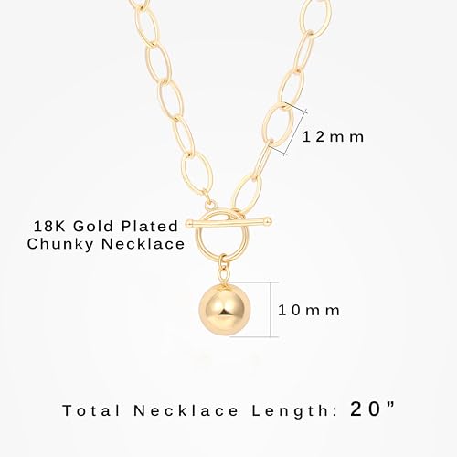 Aobei Pearl 18K Gold Plated Moon Star Lion Evil Eye Love Heart Cross Pendant Necklace Medallion Paperclip Chian Choker Layering Jewery for Women - color: 18K Gold Plated Ball