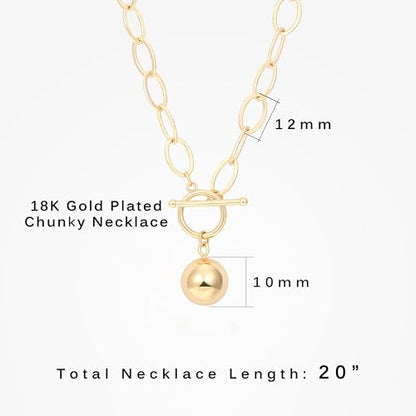 Aobei Pearl 18K Gold Plated Moon Star Lion Evil Eye Love Heart Cross Pendant Necklace Medallion Paperclip Chian Choker Layering Jewery for Women - color: 18K Gold Plated Ball