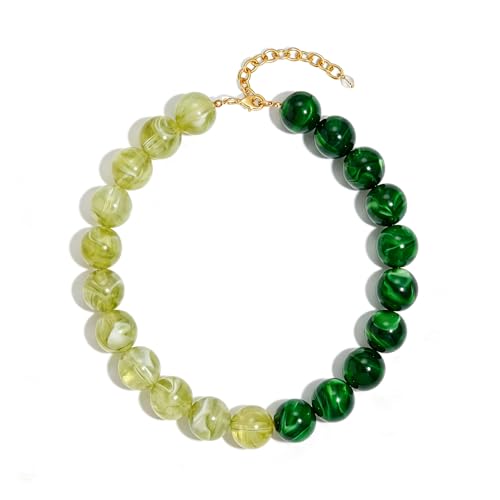 Chunky Beaded Necklaces for Women Statement Necklace | Bold Chunky Choker, Large Resin Beads, Adjustable Necklace, Boho Trendy Summer Beach Holiday Jewelry - color: Green-01