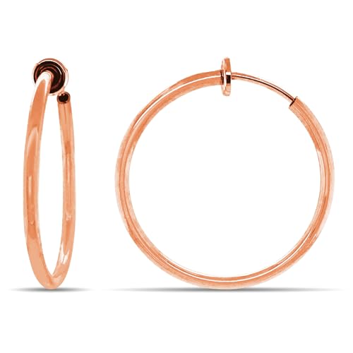 Clip On Spring Hoop Earrings for Non-Pierced Ears - color: Rose Gold-Tone, size: 30mm