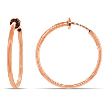 Clip On Spring Hoop Earrings for Non-Pierced Ears - color: Rose Gold-Tone, size: 30mm