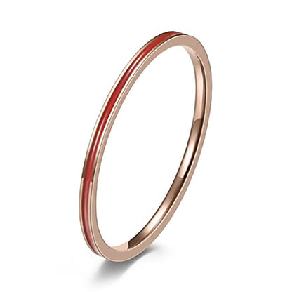 Women's Stainless Steel 1MM Thin Plain Midi Stacking Ring Band Comfort Fit, Size 3 to 10 - color: Enamel - Red