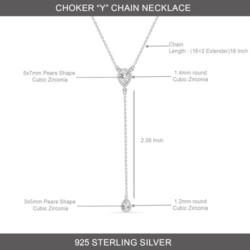 LeCalla 925 Sterling Silver CZ Necklace for Women Jewelry Lightweight Adjustable Lariat Zirconia Choker Y Chain Necklace - color: Oval Zirconia Y Necklace
