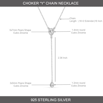 LeCalla 925 Sterling Silver CZ Necklace for Women Jewelry Lightweight Adjustable Lariat Zirconia Choker Y Chain Necklace - color: Oval Zirconia Y Necklace