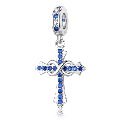 HappyStar 925 Sterling Silver Charms Infinity Design Birthstone Charms for Bracelets with 5A Cubic Zirconia Cross Necklace for Women Dangle Pendant Compatible Pandora Bracelets Happy Birthday Gifts - color: 9-September Birthstone Charms