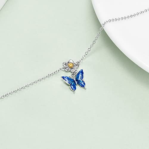 YAFEINI Anklet Bracelets for Women Girls Sterling Silver Hummingbird/Dragonfly/Butterfly Link Chain Anklets Jewelry Gifts - color: Butterfly chain anklets