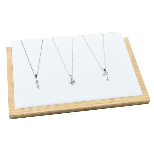 Bamboo Jewelry Display Stand Multiple Earrings Necklace Display Stand Holder Tabletop Display Boards Chains Organizer Holder Jewelry Storage Tray for Show (White, Large) - size: Large-1pc
