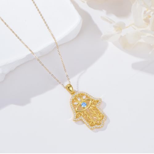 Hamsa Necklace 925 Sterling Silver Evil Eye/Lotus Flower/Star of David/Chai/Yin Yang Hamsa Hand Pendant Jewelry Hand of Fatima Gifts for Women - style: Evil Eye-Gold
