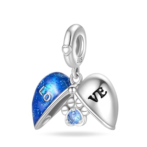 LNQOBU 925 Sterling Silver Charms for Bracelets Dangle Pendant fit Pandora Bracelets or Necklaces Jewelry Woman Gift Beads Charm (With one Spacer Beads) - style: Blue Heart Pendant Charm