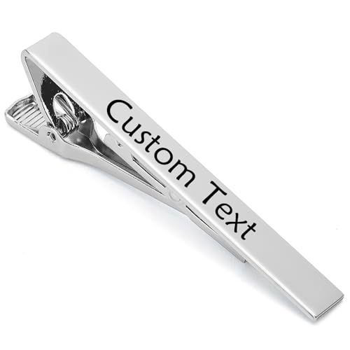 Custom Father Gifts Personalized Tie Clips for Men Custom Tie Bar Clips | Classic Pinch Engraved Text Stainless Steel Tie Bar Dad Personalized Gift Fathers Day - color: SILVER