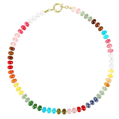 JULBEAR Boho Colorful Beaded Gemstone Choker Necklace for Women | Natural Stone Choker Necklace, Boho Beach Necklace, Rainbow Handmade Summer Stone Jewelry