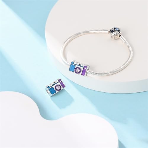 HONGRUI 925 Sterling Silver Charm for Bracelets Fashion Women Jewelry Gift - color: Blue camera