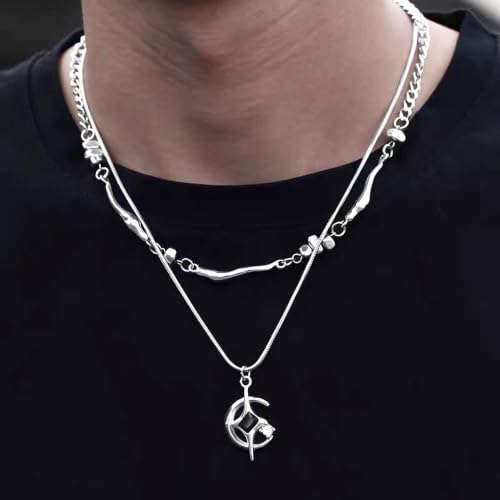 Gothic Cross Star Necklace For Men Women Silver Stainless Steel Cuban Link Paperclip Figaro Bead Chain Punk Kpop Y2k Goth Irregular Layered Cross Pendant Necklace Non Tarnish Jewelry Gift - color: Silver L