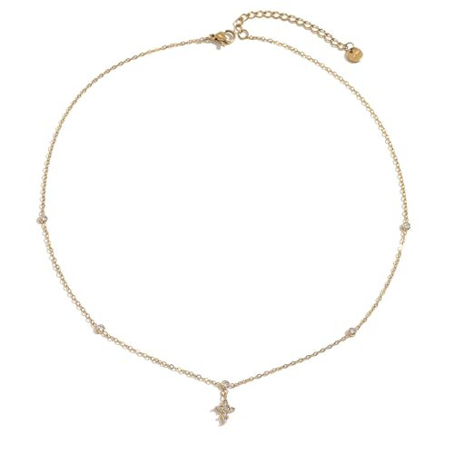 Dainty 18K Gold Plated Lariat Necklace for Women Delicate Y Chain Rose Pearl Diamond Long Drop Necklace Layering Bridal Jewelry Gift - color: Tiny CZ&Cross-Gold