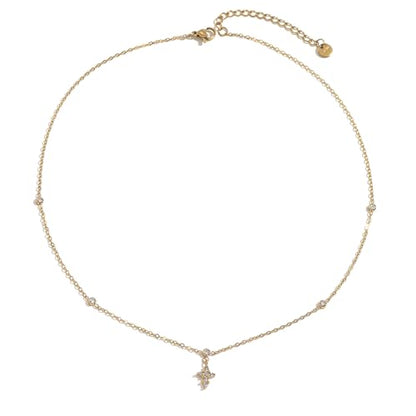 Dainty 18K Gold Plated Lariat Necklace for Women Delicate Y Chain Rose Pearl Diamond Long Drop Necklace Layering Bridal Jewelry Gift - color: Tiny CZ&Cross-Gold