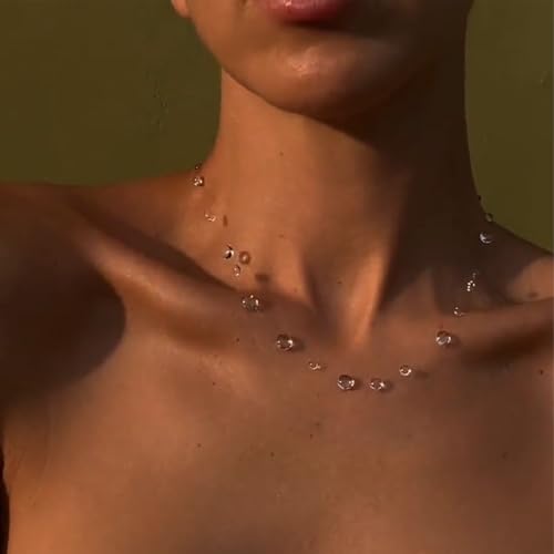 Dew Drop Crystal Lariat Necklace for Women Long Y-Shaped Pendant with Clear Beads Elegant Minimalist Jewelry