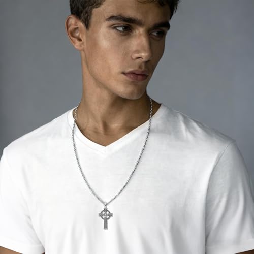 Cross Necklace for Men Women 925 Sterling Silver Cross Pendant Necklace Christian Religious Jewelry Gifts for Anniversary - color: 1-Celtic Cross-3