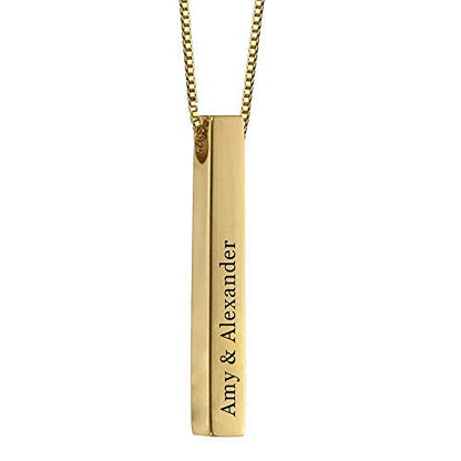 Custom 3D 4-Side Bar Necklace Personalized Vertical Bar Name Necklace Birthday Mother's Day Gifts Handmade Jewelry Gift for Women Mom Customized Bar Pendant - color: Gold