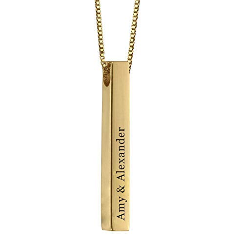 Custom 3D 4-Side Bar Necklace Personalized Vertical Bar Name Necklace Birthday Mother's Day Gifts Handmade Jewelry Gift for Women Mom Customized Bar Pendant - color: Gold