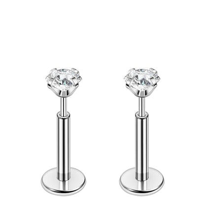 PunkTracker 16g/18g/20g Titanium Steel Threadless Flat Back Cartilage Earrings for Helix/Tragus/Conch/Daith/Earlobe - Nose Studs Lip Rings Labret Monroe Piercing Jewelry for Women Men 2PCS - style: 16g,silver,6mm bar,2mm gem