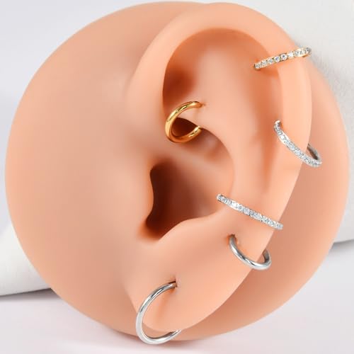20G 316L Surgical Steel Hoop Nose Rings Septum Jewelry Nose Clicker Ring Cartilage Conch Helix Tragus Small Huggie Hoops Earrings Lip Rings Body Piercing Jewelry for Women Men 6 8 10mm