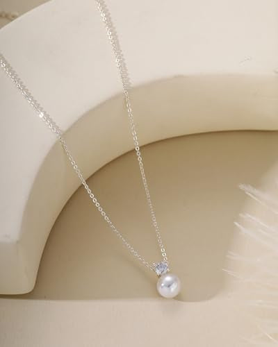 Pearl Necklaces for Women Trendy 14k Gold Plated Cubic Zirconia Pearl Pendant Necklace Valentines Day Wedding Birthday Mother's Day Gifts Dainty Gold Necklace for Women - color: Style 4 - Silver Necklace