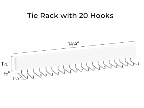 StorageWorks Tie Rack with 20 Hooks, 2 Set Wall Mounted Wood Hanger, White | Sturdy White Tie Rack Hanger with 180° Swivel Hooks, Wall-Mounted Space Saver for Ties, Belts, Scarves in Closet - color: White (With 20 Hooks)