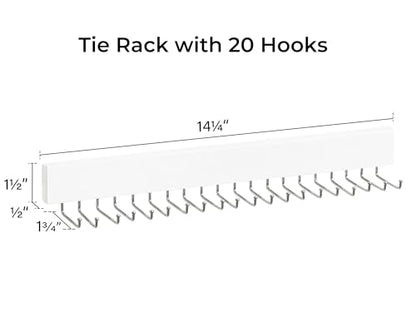 StorageWorks Tie Rack with 20 Hooks, 2 Set Wall Mounted Wood Hanger, White | Sturdy White Tie Rack Hanger with 180° Swivel Hooks, Wall-Mounted Space Saver for Ties, Belts, Scarves in Closet - color: White (With 20 Hooks)