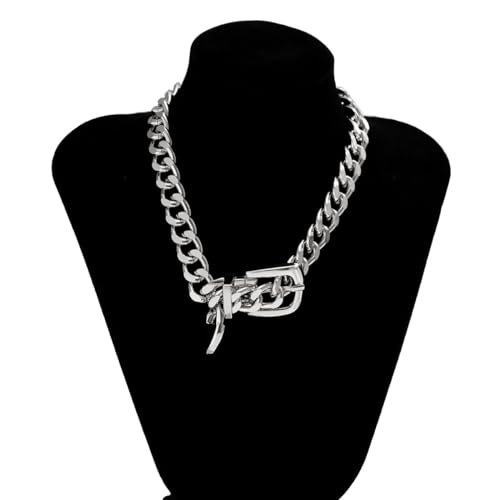 CJIAYUJEW Chunky Gold & Silver Cuban Chain Choker & Belt Necklaces for Women & Men - Punk Style Thick Link Belts - color: silver