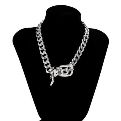 CJIAYUJEW Chunky Gold & Silver Cuban Chain Choker & Belt Necklaces for Women & Men - Punk Style Thick Link Belts - color: silver