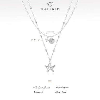 Shell Starfish Charm for Women, Dainty Layered 14K Gold Plated Seashell Conch Starfish Pearl Pendant Necklace for Women Stack Trendy Beach Cuban Link CZ Chain Necklace Summer Vacation Jewelry - color: 2PCS / Silver Starfish & Shell Pearl