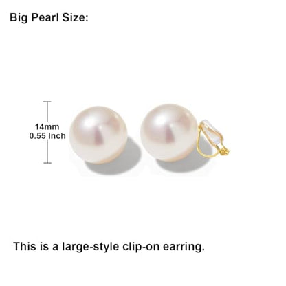 Pearl Clip on Earrings for Women Drop Clip Earrings for Women Gold Plated White Imitation Pearl Earrings Fashion - color: White Pearl 14mm
