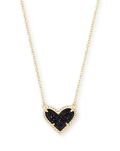 Kendra Scott Ari Heart Adjustable Length Pendant Necklace for Women, Fashion Jewelry - color: GOLD - BLACK DRUSY