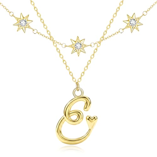 14K Gold A-Z Initial Lette Necklace Star Choker Women Necklace | Personalized Initial Jewelry, Meaningful Name Letter Gift for Women Wife Mom Friend, Perfect Present For Birthday/Anniversary - style: 14K Gold-E