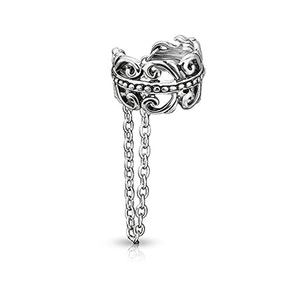Pierced Owl Celtic Heart Filigree Non-Piercing Cartilage Ear Cuff with Dangling Chain