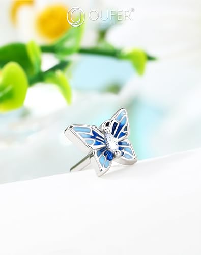 OUFER 2PCS Stainless Steel Nose Rings, Moon Star Butterfly Design 20G Nostril Dangle Piercing Jewelry - 7MM - style: Blue Butterfly Butterfly