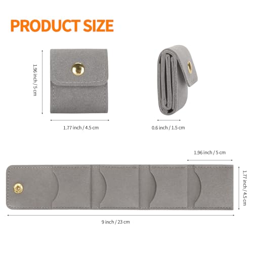 KUKUVR Mini Travel Jewelry Organizer Bag (Grey) | Foldable 4 Compartment, Gym Jewelry Holder Case, Ring Earring Necklace Storage Roll Pouch, Gift for Women - color: Grey