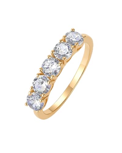 PAVOI 14K Gold Plated Premium Cubic Zirconia Engagement Ring for Women | Promise Eternity Ring Jewelry - color: Yellow Gold, size: 5