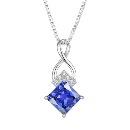 Infinity Necklace 925 Sterling Silver Princess Cut Pendant Birthstone Jewelry for Women - color: Violet Blue