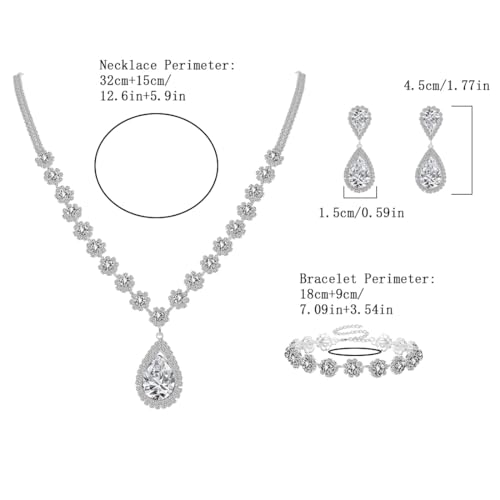Silver Plated Necklace Earrings Bracelet Crystal Bridal Wedding Jewelry Sets for Wedding princess birthday party Halloween Prom Pageant Jewelry - color: 1-white