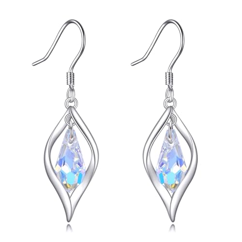 POPLYKE Dragonfly Butterfly Hummingbird Sunflower Earrings 925 Sterling Silver Abalone Shell Moonstone Leverback Earrings Jewelry - style: Aurora Borealis