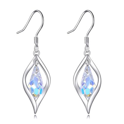 POPLYKE Dragonfly Butterfly Hummingbird Sunflower Earrings 925 Sterling Silver Abalone Shell Moonstone Leverback Earrings Jewelry - style: Aurora Borealis