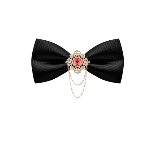 QCWQYML Black Bow Ties for Men Pre-Tied Mens Bow Tie Classic Crystal Brooch Chain Bowtie Adjustable Bowties Tuxedo Party - color: (Gold/Red)-black