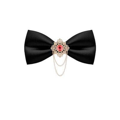 QCWQYML Black Bow Ties for Men Pre-Tied Mens Bow Tie Classic Crystal Brooch Chain Bowtie Adjustable Bowties Tuxedo Party - color: (Gold/Red)-black