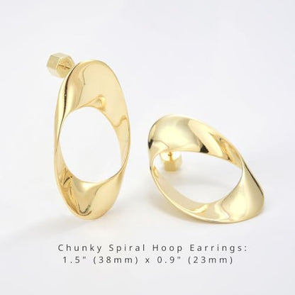 RENAIZ Bold Statement Hoop & Stud Earrings for Women – 14K Gold & Rhodium Plated Maximalist Jewelry, Chunky Geometric Boho Earrings, Hypoallergenic Non-Tarnish Trendy Gift - color: Yellow Gold, style: Loop