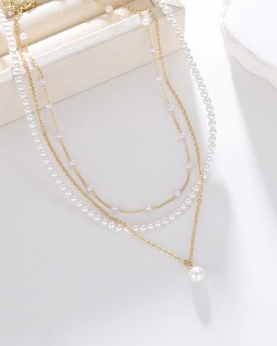 MJartoria Pearl Necklaces for Women, Dainty Layered Pearl Necklace Choker Trendy Jewelry Gifts for Wedding Birthdays Daily Wear - color: Gold