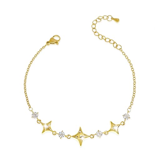 Sonateomber Dainty Gold Silver Star Bracelets for Women, Sparkly Trendy CZ Rhinestone Adjustable Link Chain Elegant Cute Celestial Bracelet Prom Wedding Accessories Fashion Jewelry Gift - color: Gold