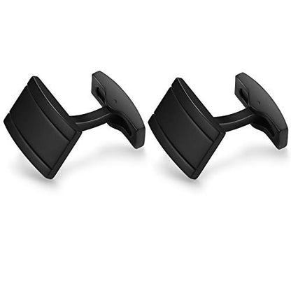 HONEY BEAR Rectangle Cufflinks for Men Wedding Business | Classic, Tarnish-Resistant, Steel-Plated Copper Base, Gift Box, for Groomsmen, Father, Husband, Anniversary, Formal Events - color: Black 2